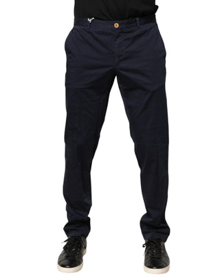 Marineblaue schmale Chino-Hose für Herren, mittlere Leibhöhe