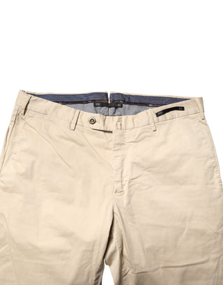 Beige Mid Waist Men Skinny Fit Chino Trouser Pants