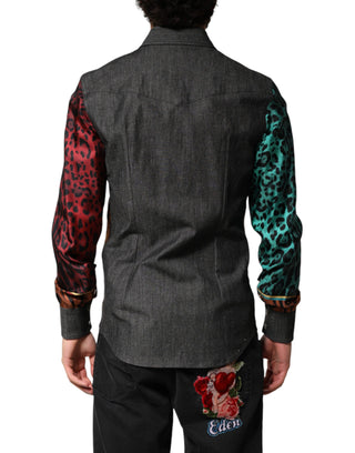 Camisa de seda para hombre con estampado multicolor de tigre y leopardo