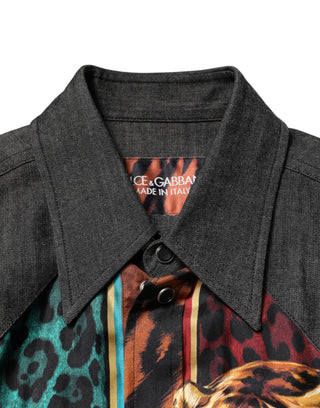 Camisa de seda para hombre con estampado multicolor de tigre y leopardo