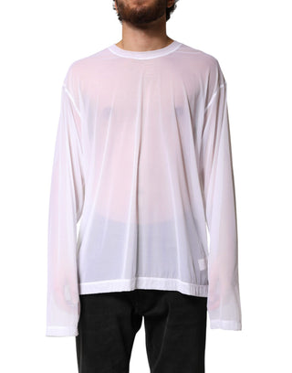 Camiseta blanca de nailon para hombre de manga larga y cuello redondo