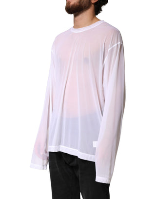 Camiseta blanca de nailon para hombre de manga larga y cuello redondo