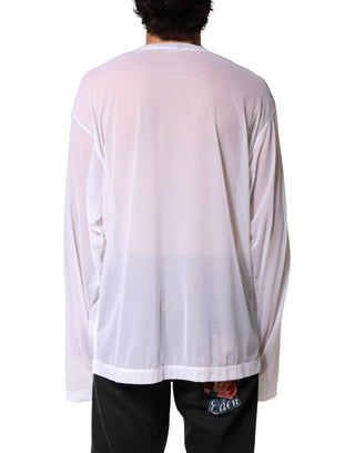 Camiseta blanca de nailon para hombre de manga larga y cuello redondo