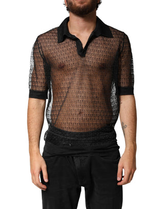 Polo casual negro transparente de manga corta