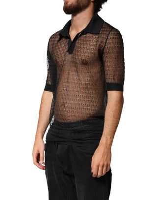 Polo casual negro transparente de manga corta