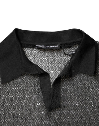 Polo casual negro transparente de manga corta