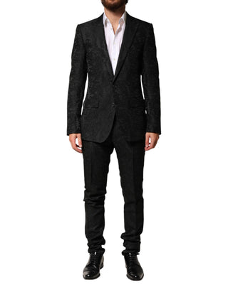 Traje de 2 piezas de brocado negro con solapa simple