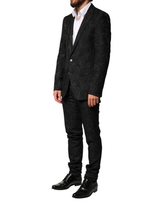Traje de 2 piezas de brocado negro con solapa simple