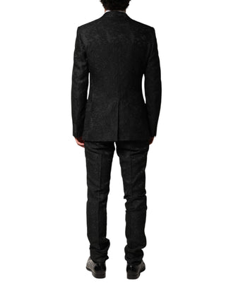 Traje de 2 piezas de brocado negro con solapa simple