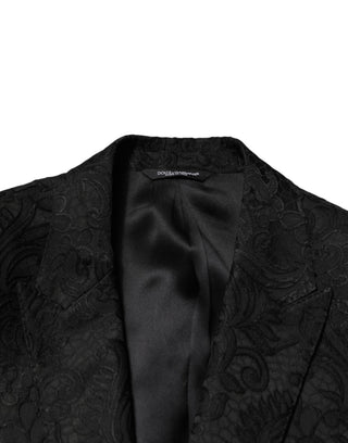 Traje de 2 piezas de brocado negro con solapa simple