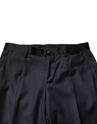 Blue Wool Single Breasted 3 Piece Men Suit