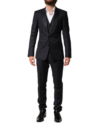 Blue Wool Single Breasted 3 Piece Men Suit