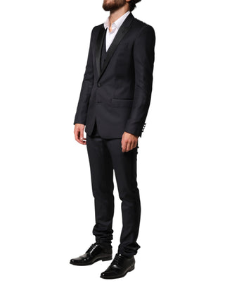 Blue Wool Single Breasted 3 Piece Men Suit