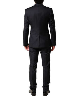 Blue Wool Single Breasted 3 Piece Men Suit