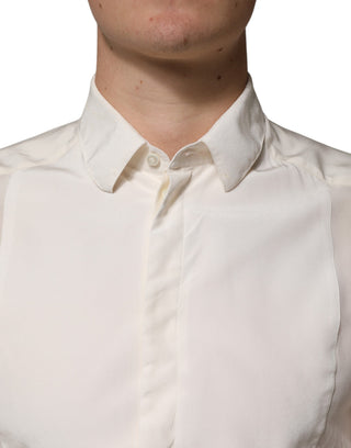 Camisa formal de seda color blanco roto con detalles dorados para hombre