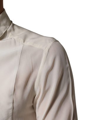 Camisa formal de seda color blanco roto con detalles dorados para hombre