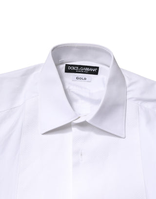 White Cotton GOLD Collared Dress Bib Formal Shirt