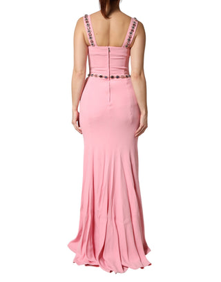 Vestido largo sirena ajustado rosa con cristales