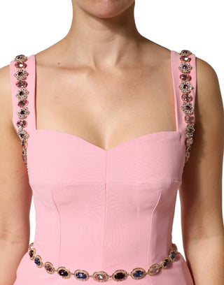 Vestido largo sirena ajustado rosa con cristales