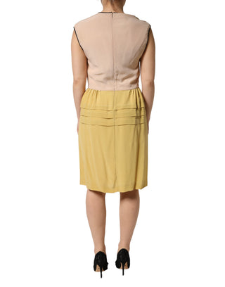 Multicolor Silk Deep V-neck Sleeveless Knee Length Dress