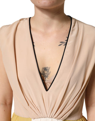 Multicolor Silk Deep V-neck Sleeveless Knee Length Dress