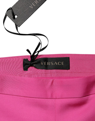 Pink Viscose High Waist Straight Casual Trouser Pants