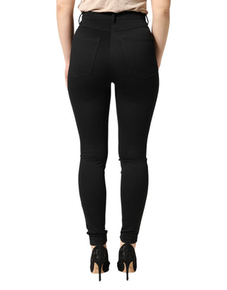 Black Nylon Stretch Skinny High Waist Pants