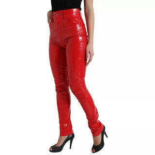 Pantalones ajustados de cintura alta rojos brillantes
