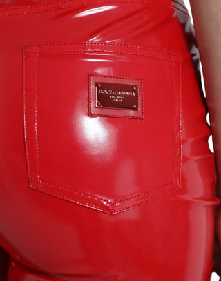 Pantalones ajustados de cintura alta rojos brillantes