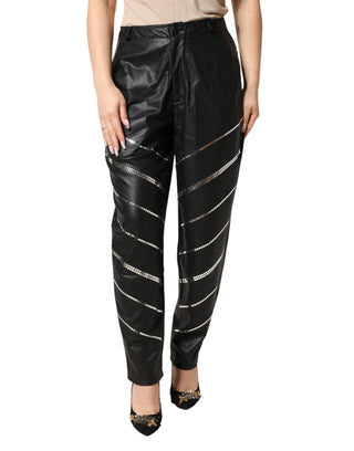 Schwarze verzierte konische Hose