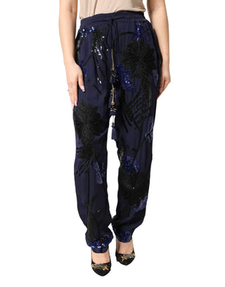 Blaue Hose mit Pailletten und schmal zulaufendem Bein