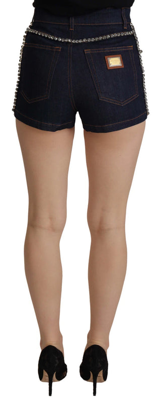 Pantalones cortos hot pants de mezclilla azul con cristal elástico