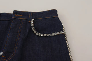 Pantalones cortos hot pants de mezclilla azul con cristal elástico