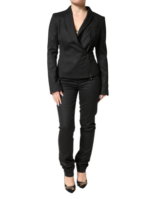 Schwarzer Zweireiher Hosenanzug Blazer Jacke 2-teilig
