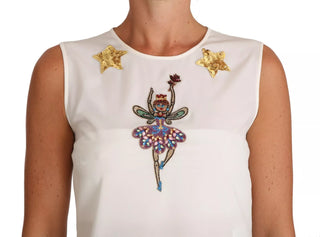 Top de hada blanco con lentejuelas y cristales adornados