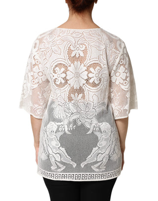 White Embroidery Lace Cotton Blouse Top