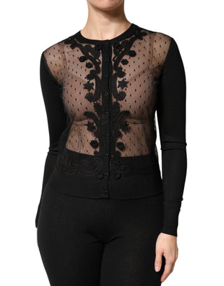 Schwarzer transparenter Cardigan mit Knöpfen