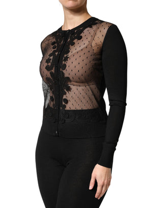 Schwarzer transparenter Cardigan mit Knöpfen