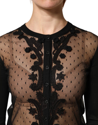 Schwarzer transparenter Cardigan mit Knöpfen