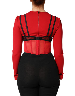 Red Black Nylon Bralette-Style Cropped Top