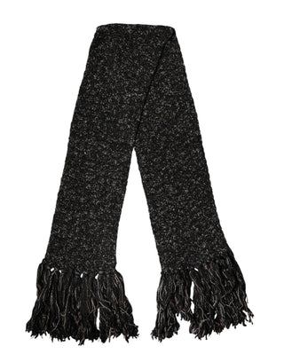 Black Wool Fringes Neck Wrap Foulard Scarf