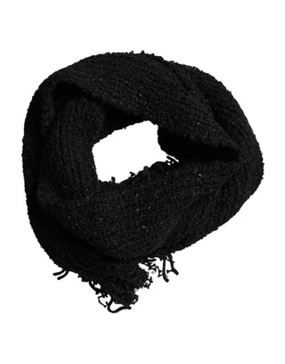 Black Wool Fringes Neck Wrap Foulard Scarf