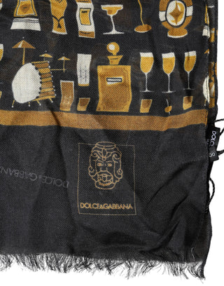 Black Jazz Club Print Neck Wrap Shawl Scarf