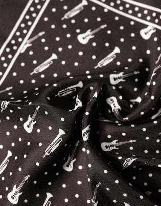 Pañuelo para hombre con estampado de guitarra y trompeta negro