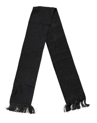 Black Logo Silk Fringes Neck Foulard Scarf