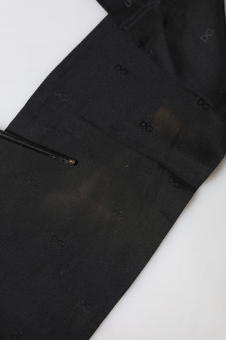 Black Logo Silk Fringes Neck Foulard Scarf