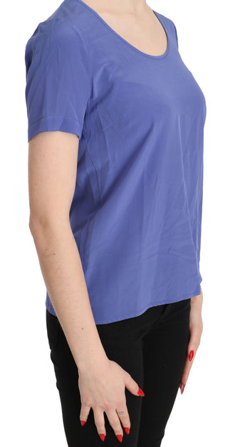 Blusa casual de seda morada con mangas cortas