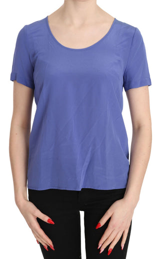 Blusa casual de seda morada con mangas cortas