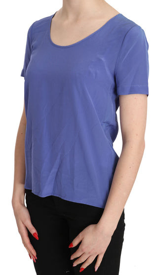 Blusa casual de seda morada con mangas cortas