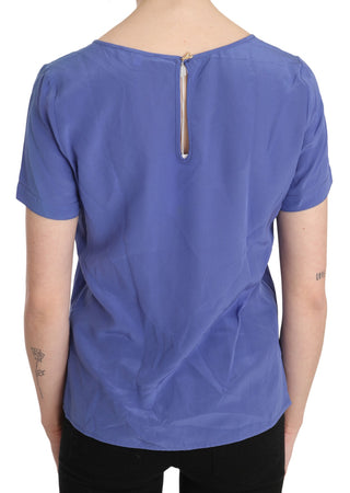 Blusa casual de seda morada con mangas cortas